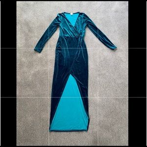 Green Low Cut Velvet Dress